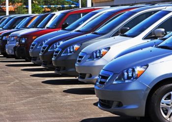 Row of new cars on lot