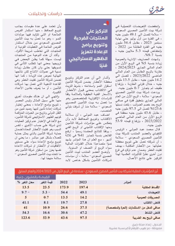 النتائج الكاملة لشركة بيت التأمين المصري السعودي- سلامة - khabrynews  