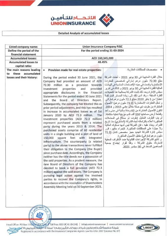 الاتحاد للتأمين تكشف القصة الكاملة لتراكم الخسائر واخر تطوراتها page 0001