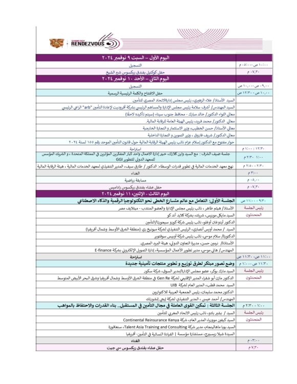 أجندة مؤتمر شرم الشيخ للتأمين السادس